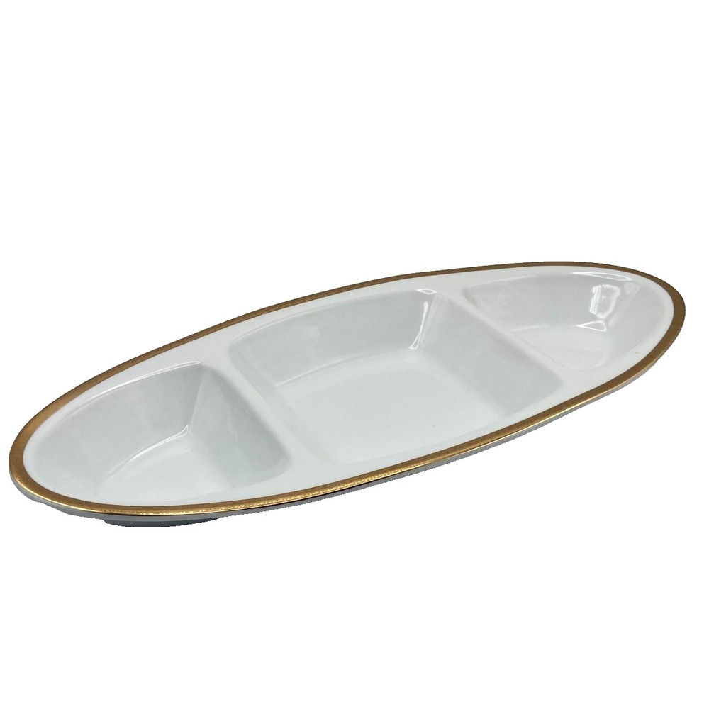 St Nicholas Square Laurel Gold 3 Section Serving Dish White Bowl 18k‎ Gold Band